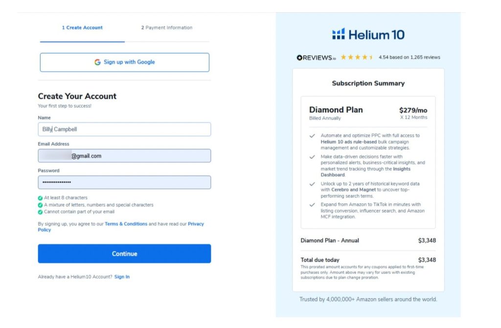 Create Your Account on Helium 10