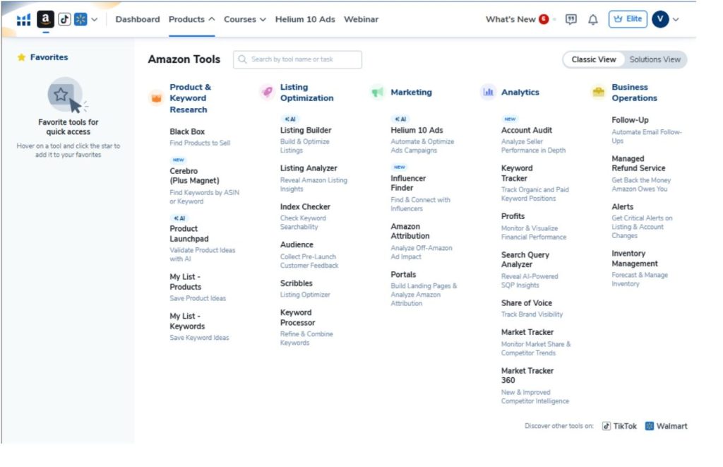 Helium 10 Dashboard