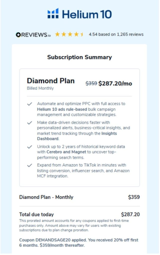 Helium 10 Discount on Diamond Plan