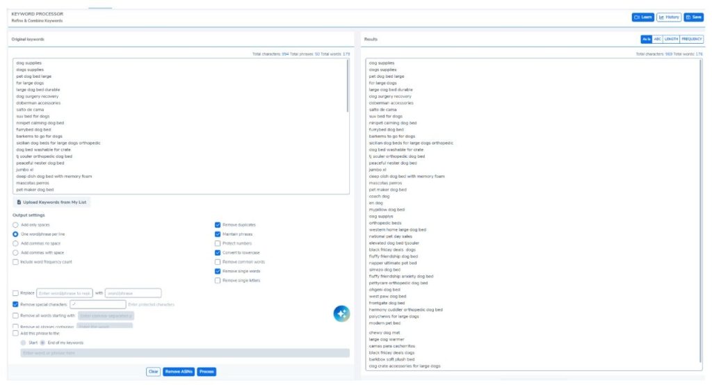 Helium 10 Keyword Processor