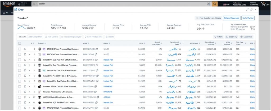 Helium 10 Xray (Chrome Extension)